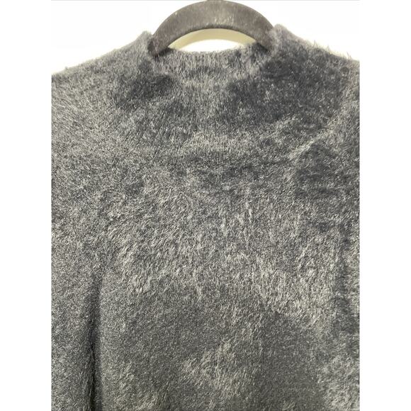 Marled Reunited Clothing Sweater Faux Fur Black Mock Neck Fuzzy Goth Dark Small - Picture 2 of 8